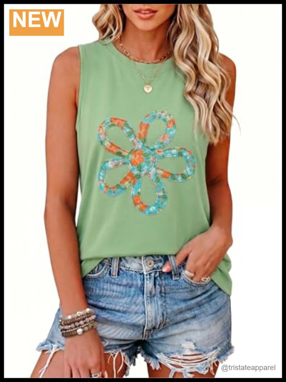 Women's Sleeveless Tank Top Crewneck Floral Tunic Summer Shirt
